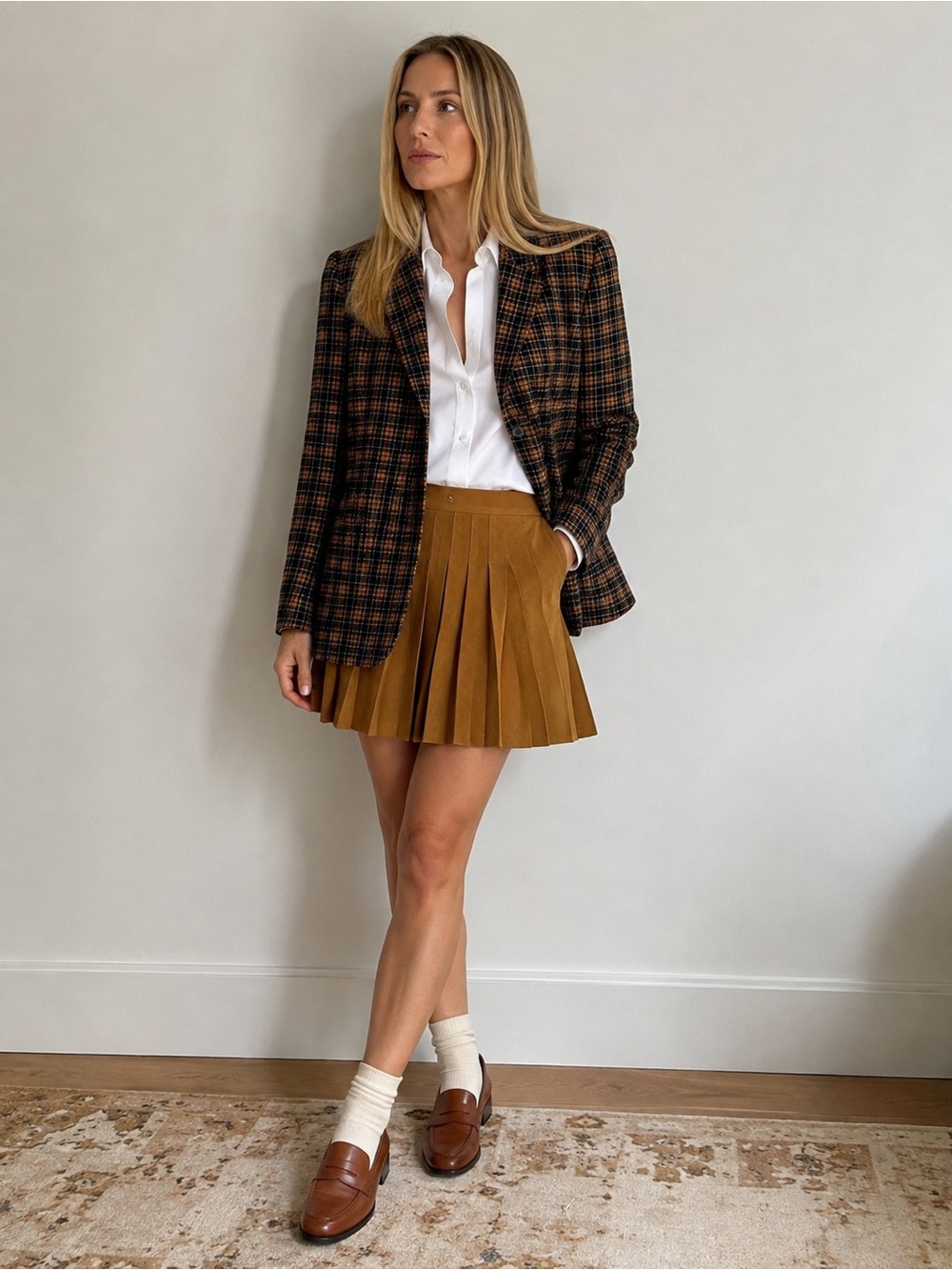 Vintage Chaus Women’s Brown Plaid Single-Button Blazer-8